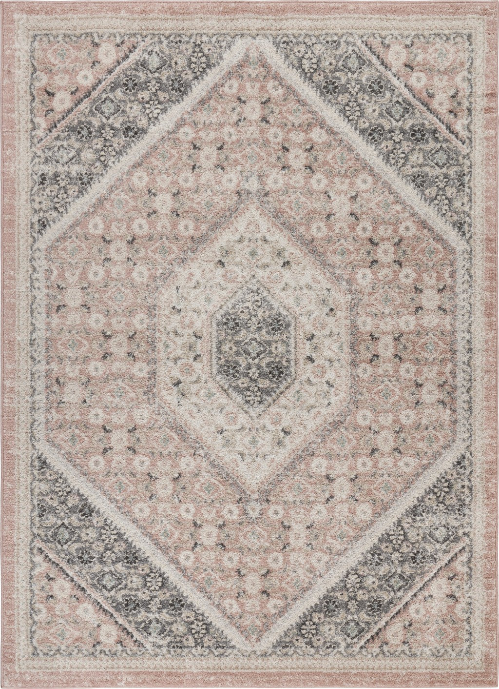 8鈥 x 10鈥 Gray and Soft Pink Traditional Area Rug 8鈥 x 10鈥 Gray and Soft