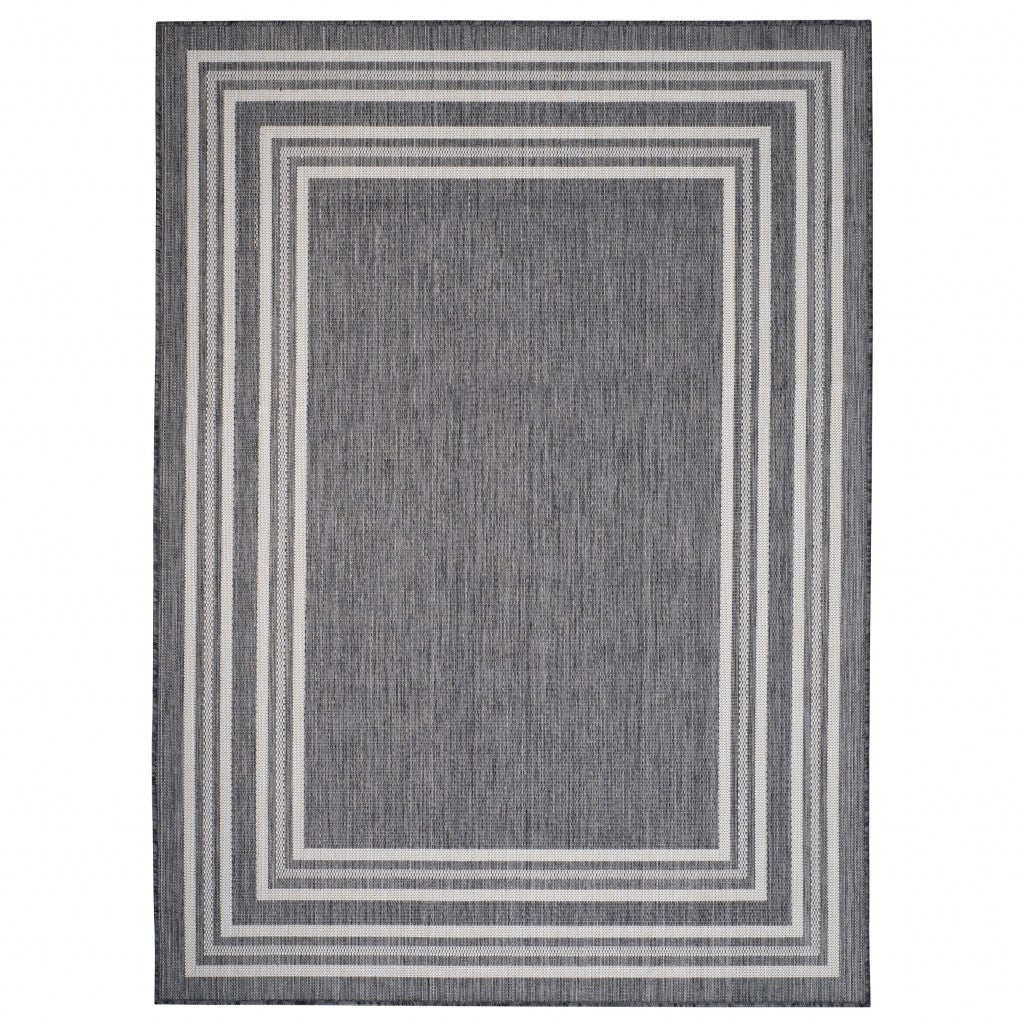 8鈥 x 10鈥 Gray Stripe Border Indoor Outdoor Area Rug 8鈥 x 10鈥 Gray Stripe