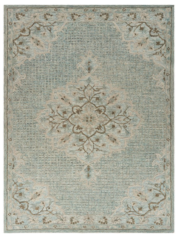 9鈥 x 12鈥 Blue and Beige Flor Medallion Area Rug 9鈥 x 12鈥 Blue and Beige