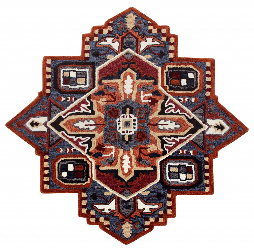 5鈥 Maroon and Blue Medallion Area Rug 5鈥 Maroon and Blue Medallion Area Rug