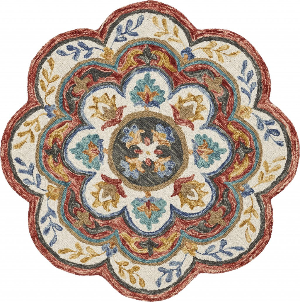 4鈥 Round Red Layered Petals Area Rug 4鈥 Round Red Layered Petals Area Rug