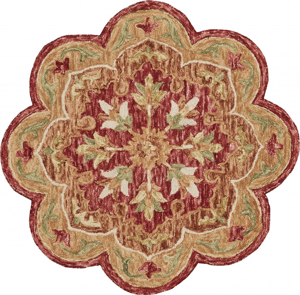 4鈥 Round Rustic Red Scalloped Edge Area Rug 4鈥 Round Rustic Red Scalloped