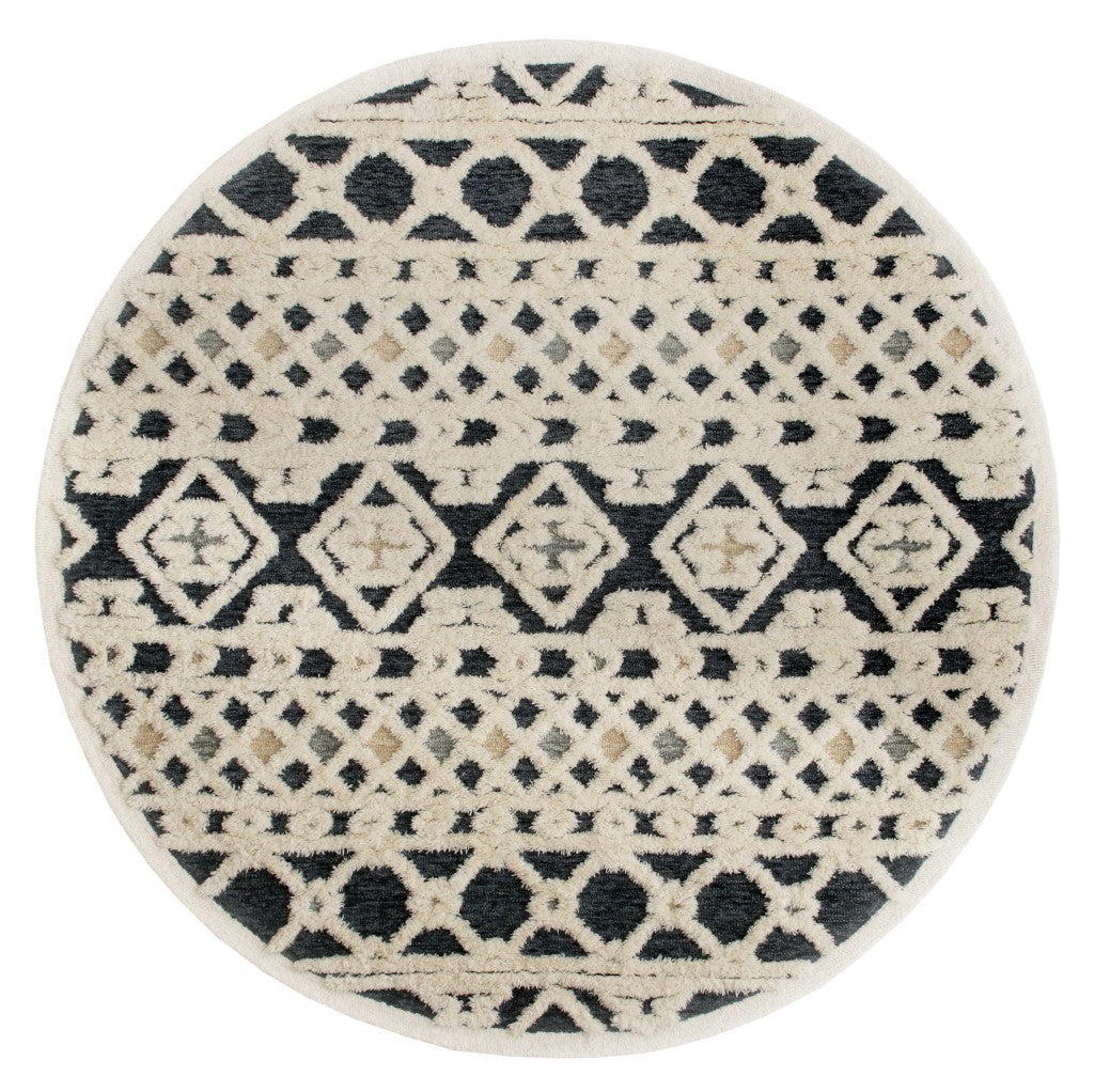 6鈥 Round Blue and Cream Decorative Area Rug 6鈥 Round Blue and Cream