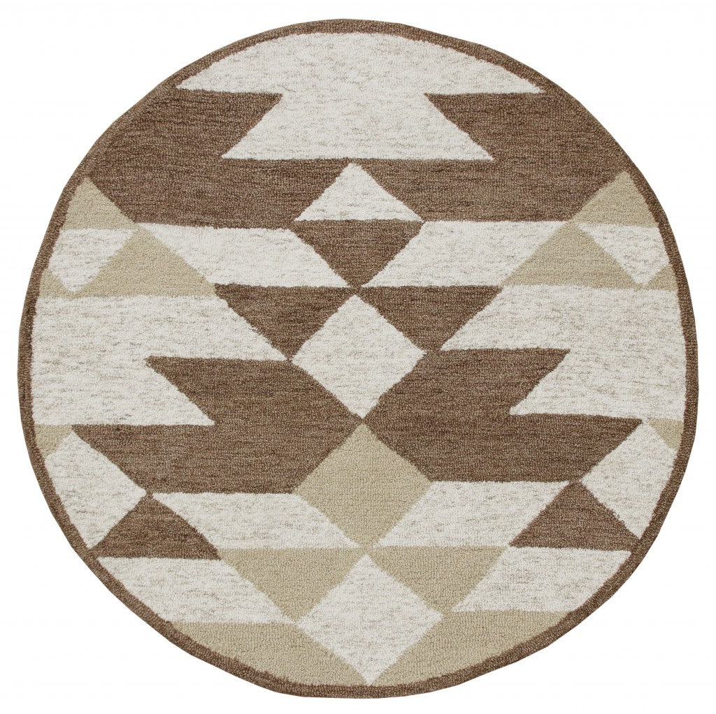 4鈥 Round Brown Bohemian Geometric Area Rug 4鈥 Round Brown Bohemian