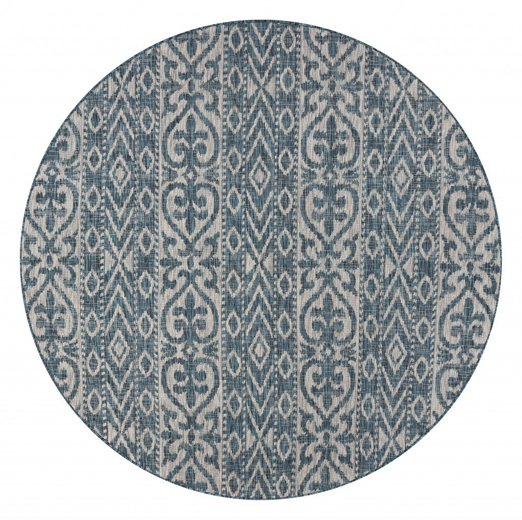 8鈥 Round Blue Geometric Indoor Outdoor Area Rug 8鈥 Round Blue Geometric