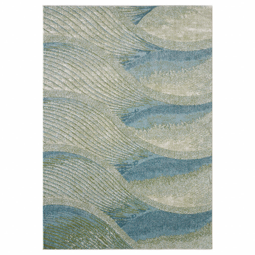 7鈥 x 10鈥 Blue Beige Abstract Waves Modern Area Rug 7鈥 x 10鈥 Blue Beige