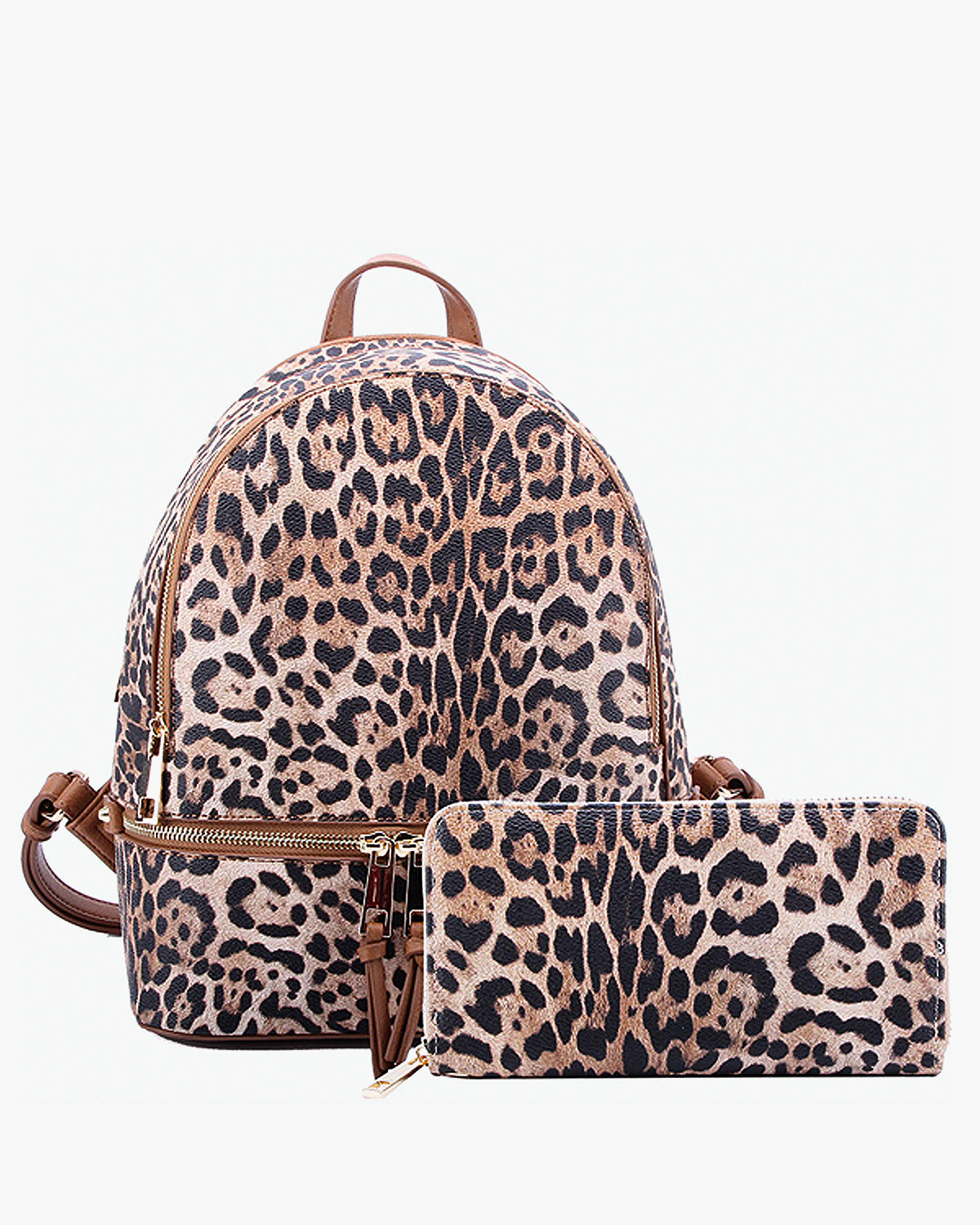 Leopard Print Backpack with Matching Wallet – Sam Moon