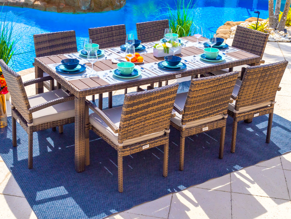 Sorrento 9 Piece Outdoor Dining Table Set In Brown