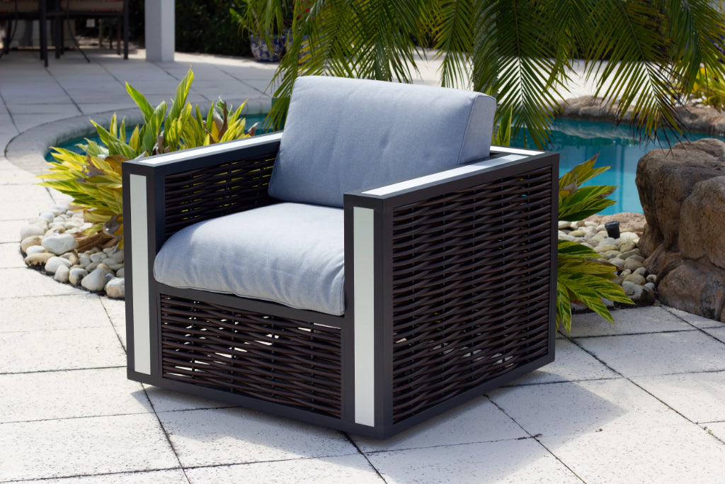 Modern Outdoor Patio Swivel Chair with Cushions in Brown – Shop4Patio.com