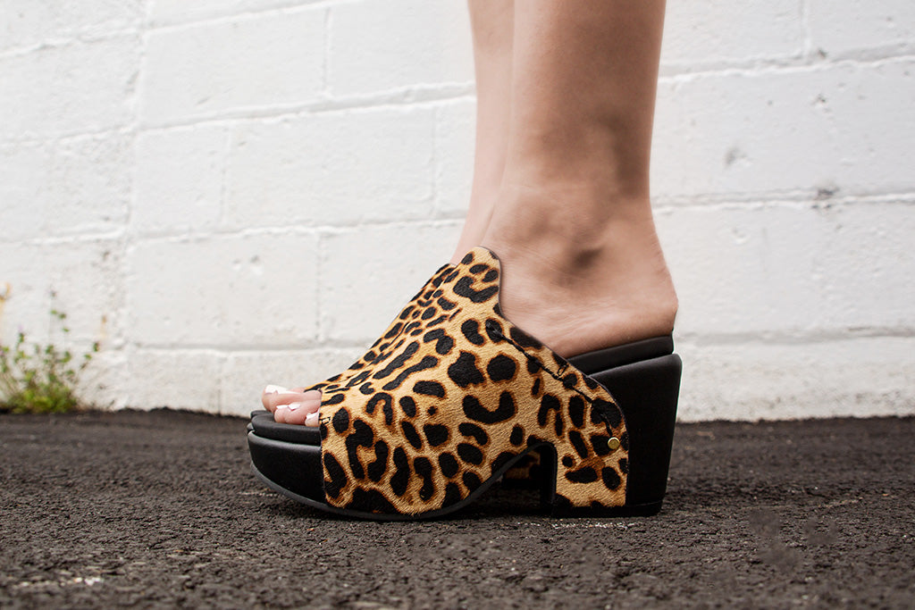 Naked Feet's Corinth Women's Heeled Platform Sandals in Leopard Print