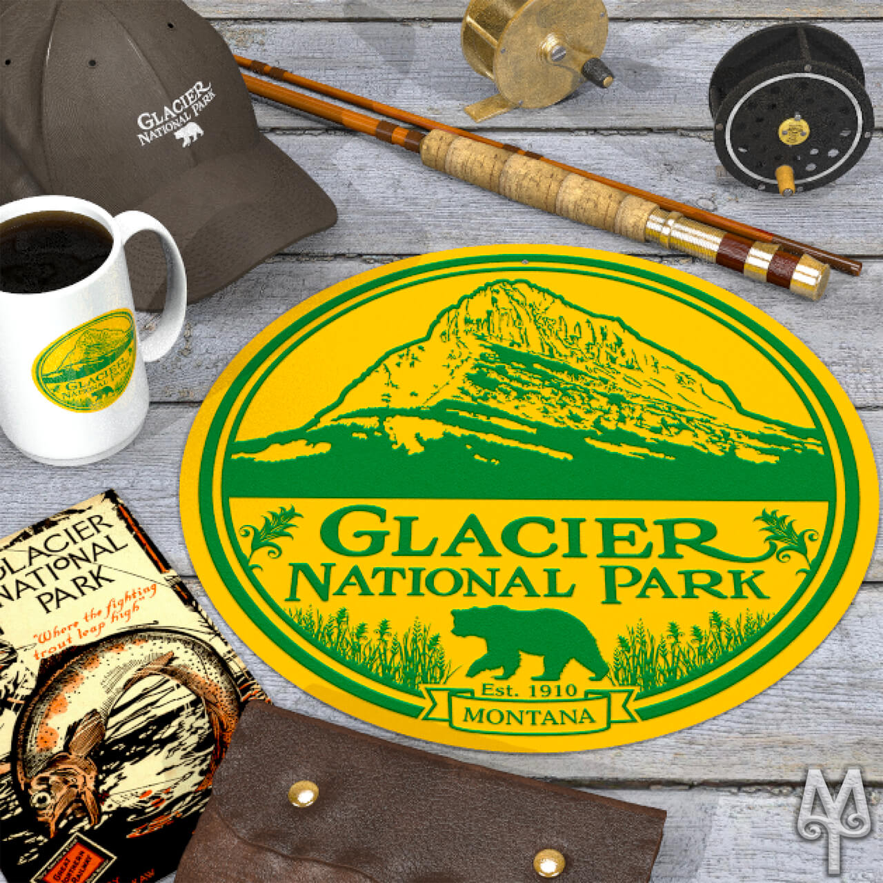 Glacier National Park, gold logo t-shirt
