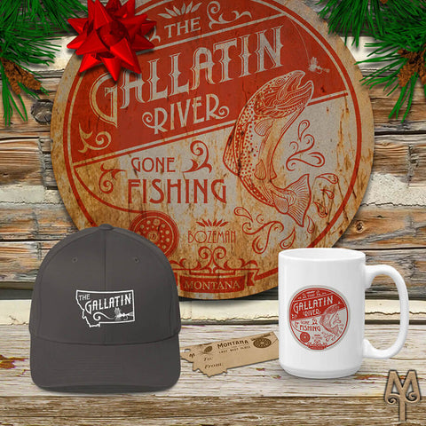 Gallatin River themed fly fishing apparel and cabin decor by Montana Treasures