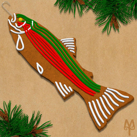Trout shaped gingerbread cookie design by Montana Treasures