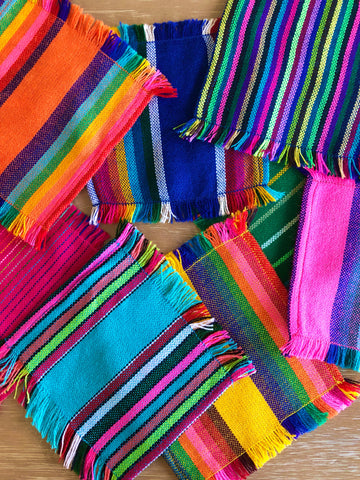 Mexican Fabric COCKTAIL napkins, Bulk Set of 6 striped assorted colors ...
