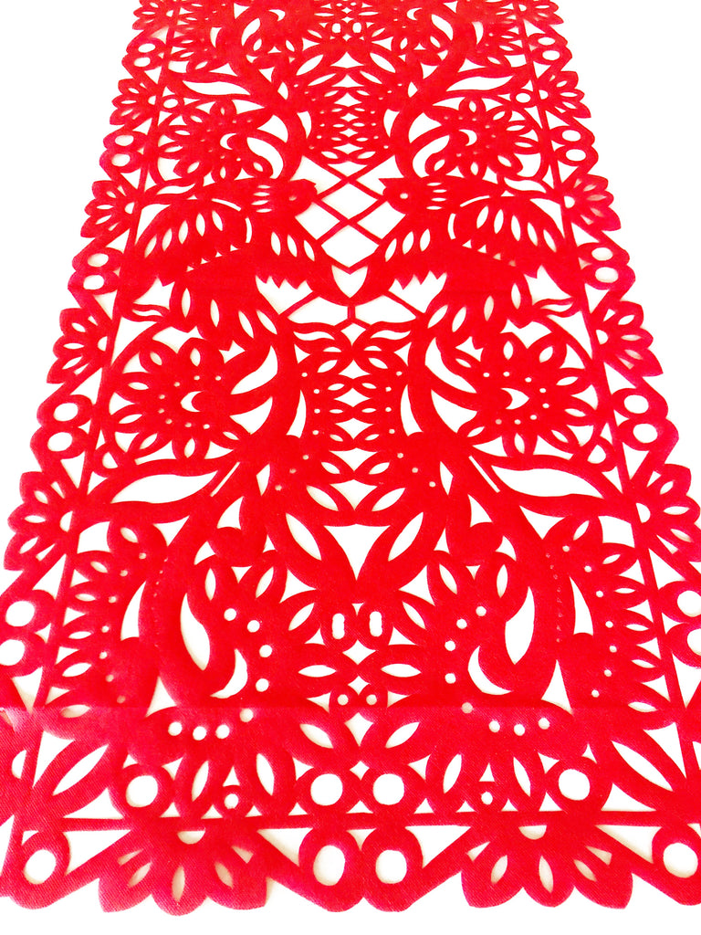 Mexican Fabric Table Runner Papel Picado Design Red Mesachic 0073