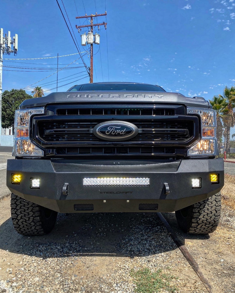 ford f250 led lights metal bumper steel craft move fusion fabfours body armor catle pusher work truck powerstroke light bar 3x3 pod 