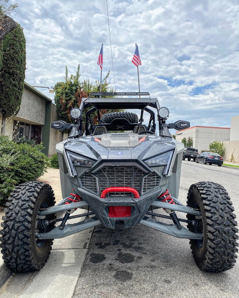 turbo rzr led lights gglighting lightbar round whips daymakers suspension front bumper stock headlights