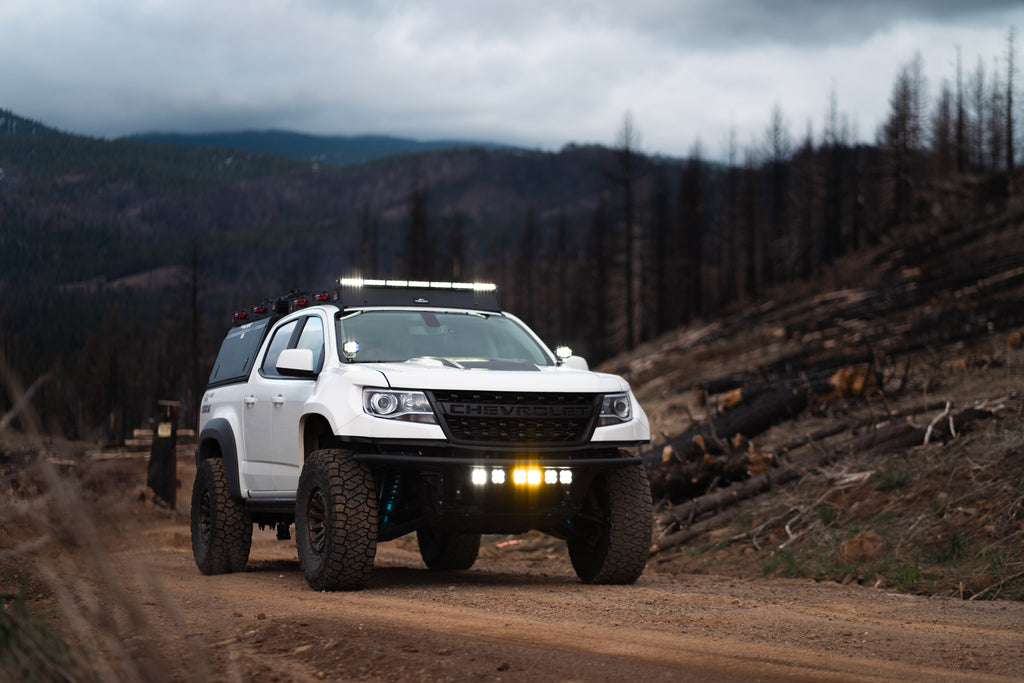 overland built chevrolet colorado with off road lights gglighting