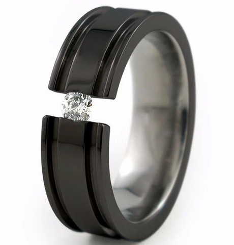 Men's Diamond Titanium Ring Abyss Black