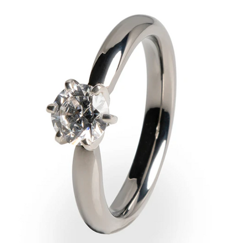 Titanium and white gold prong setting titanium ring with 5mm diamond