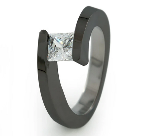 Black Titanium Ring with Square Floating Diamond 