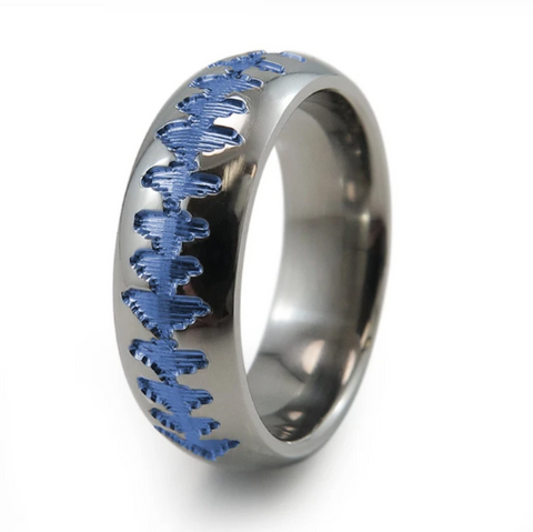 Heartbeat Titanium Ring Anodizing Blue