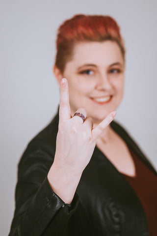 Heather wearing the Heather Ring by Titanium Rings