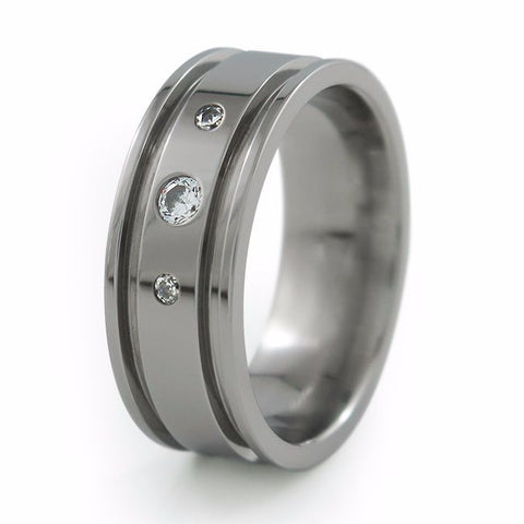 Mens Gem Collection - Inset & Tension Titanium Rings | Titanium Rings