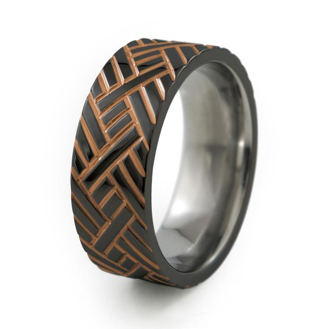 Chevrons Men S Carved Black Titanium Ring Titanium Rings