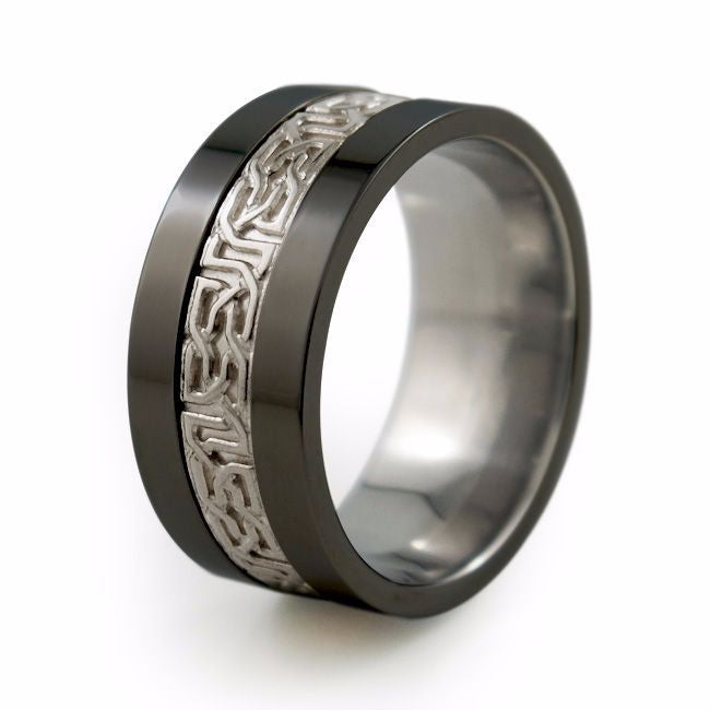 Camelot - Sculpted Precious Inlay Men's Black Titanium Ring | Titanium ...