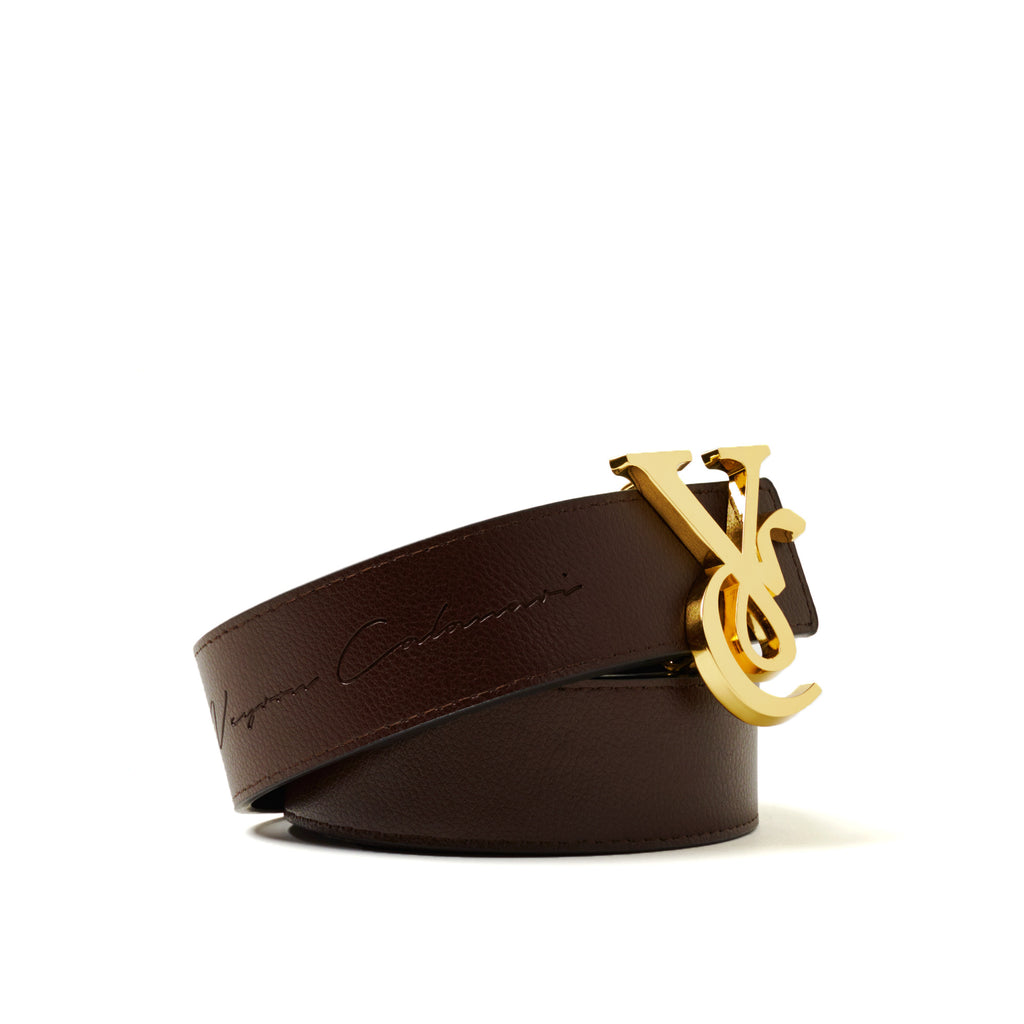 brown leather belt gold buckle