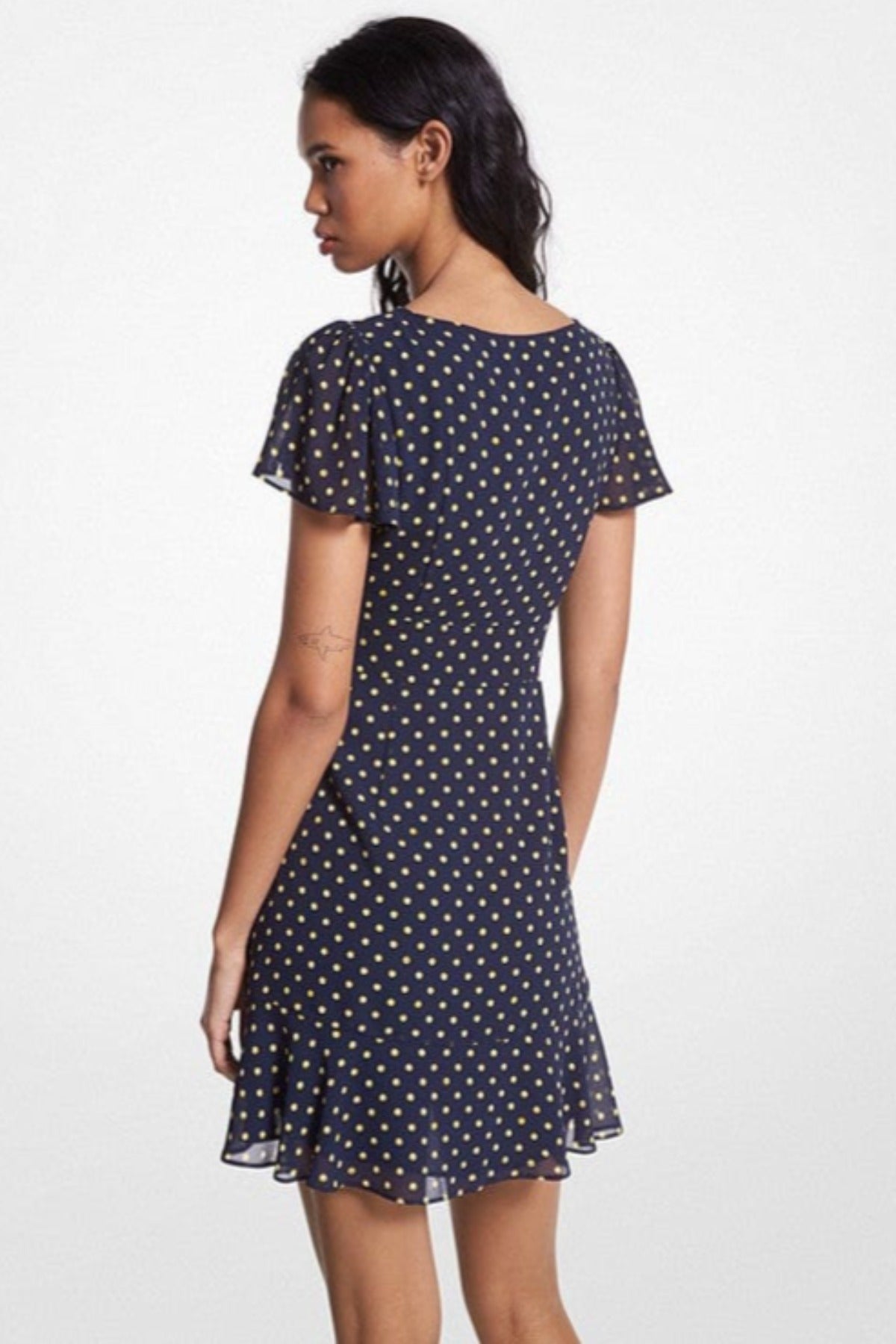 Michael Kors Polka Dot Cutout Dress MIDNIGHT BLUE - Lolly's Fashion Lounge