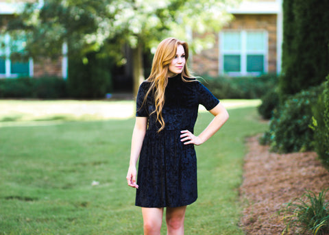 short sleeve black velvet softer still dress