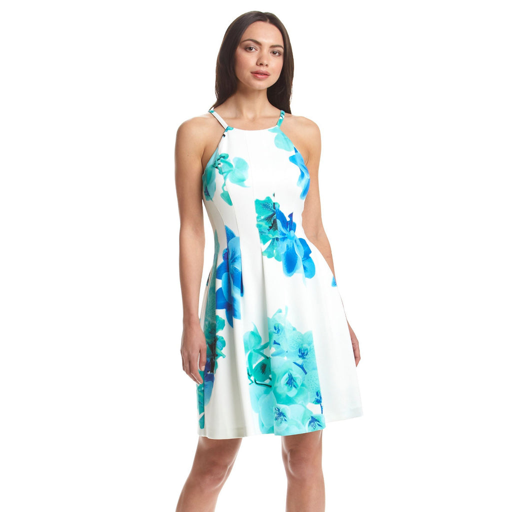 calvin klein floral print fit and flare dress