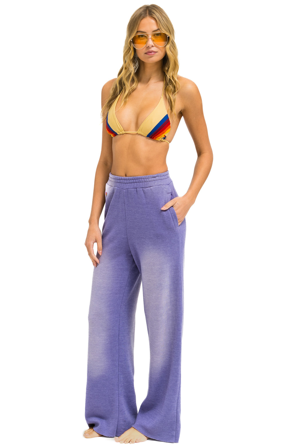ESSENTIAL WIDE LEG POCKET SWEATPANTS - FADED GRAPE