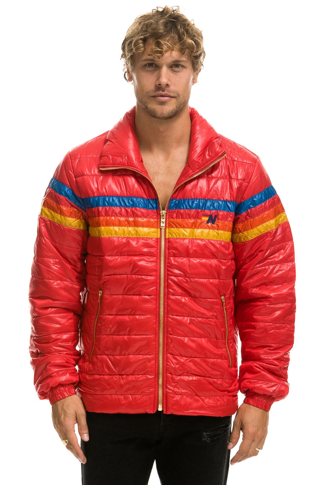 4 STRIPE TRAVELER JACKET - GLOSSY CHERRY - Aviator Nation