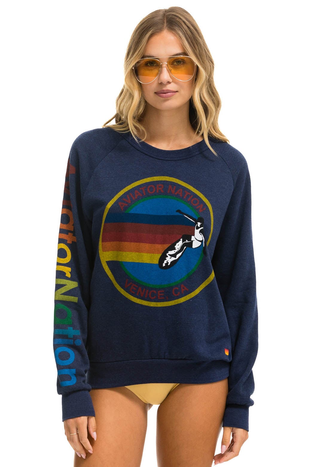 BOLT EMBROIDERY CLASSIC CROPPED CREW SWEATSHIRT - HEATHER NAVY