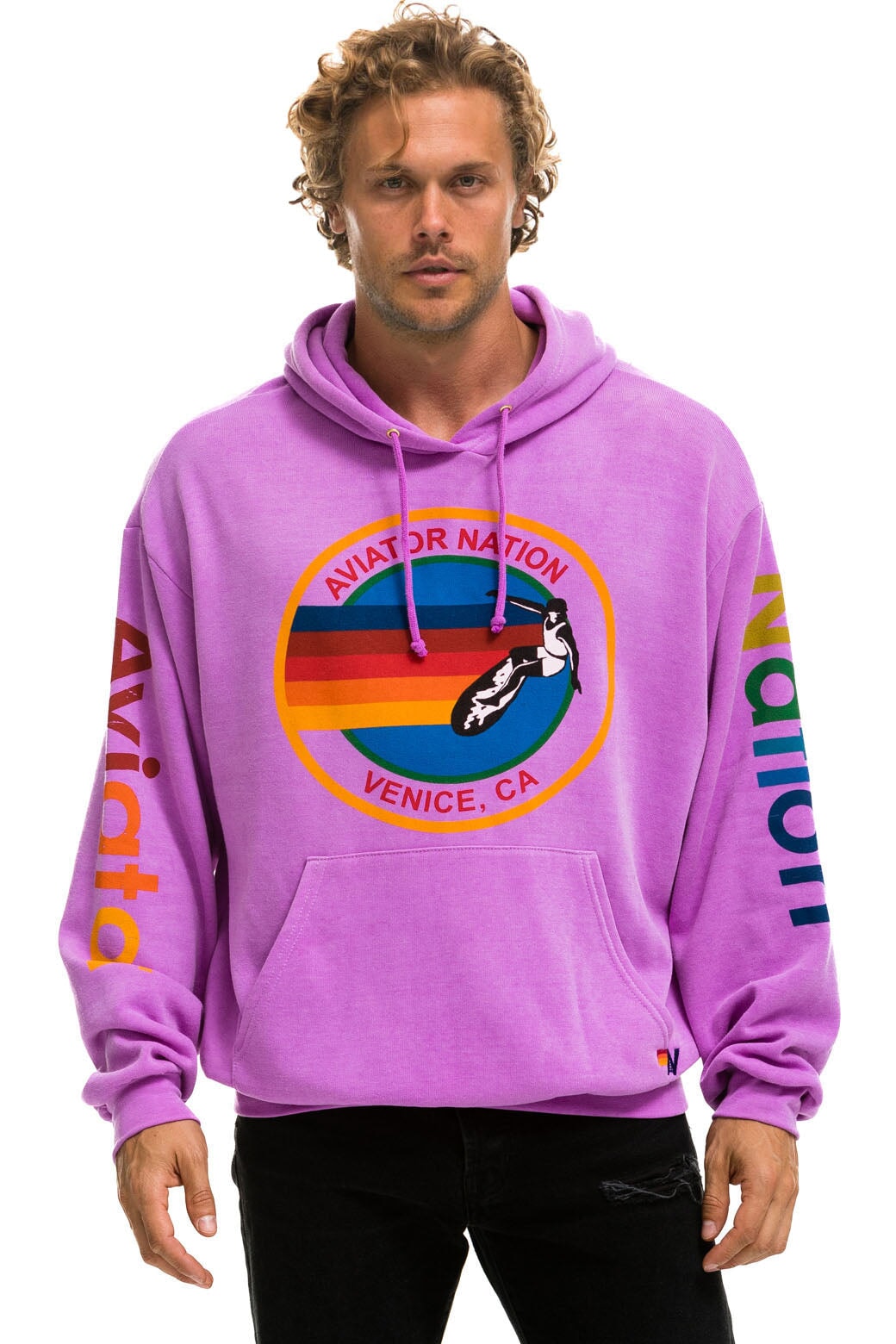 AVIATOR NATION RELAXED PULLOVER HOODIE - NEON PINK