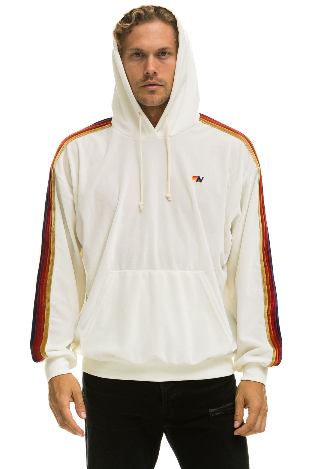 CLASSIC VELVET RELAXED PULLOVER HOODIE - WHITE - Aviator Nation