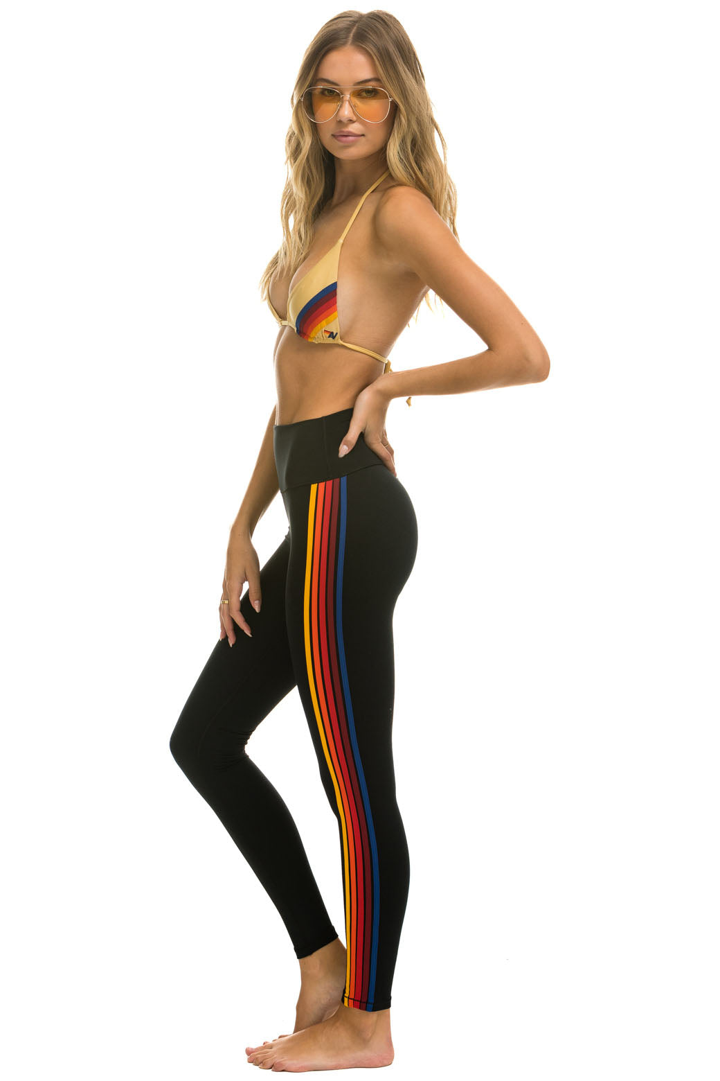 Black & Rainbow Stripe Leggings by Rose Gold
