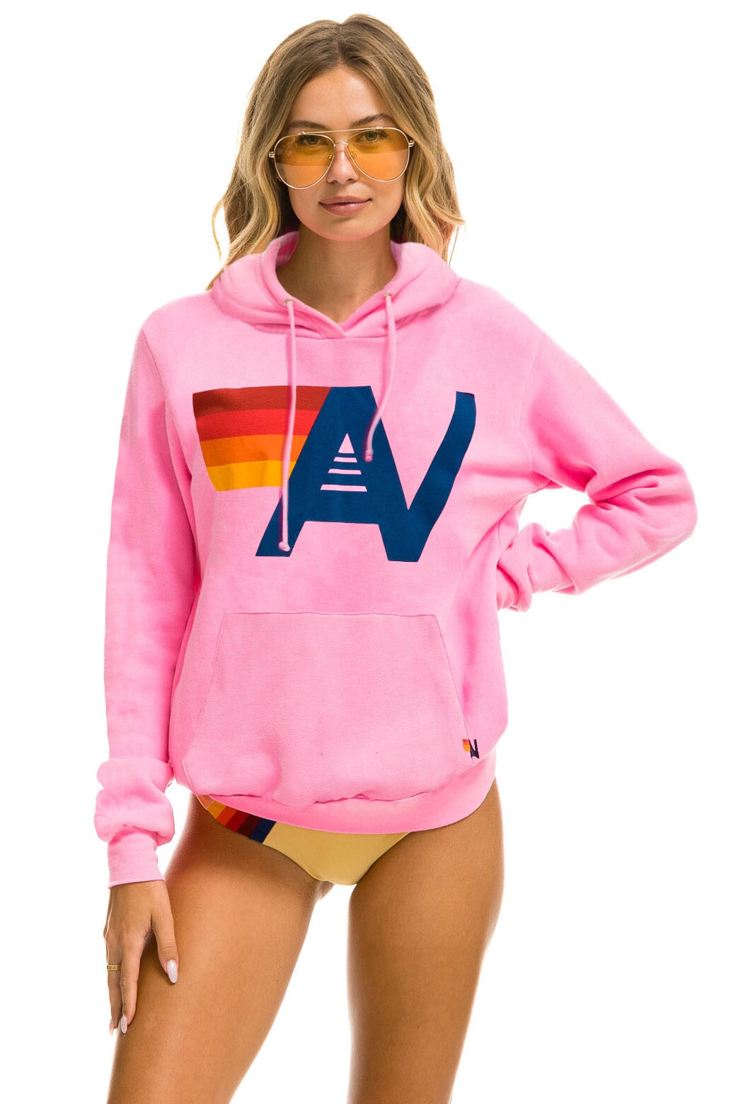 Aviator Nation Logo Embroidery Light Weight Lounger Short - Neon Pink S