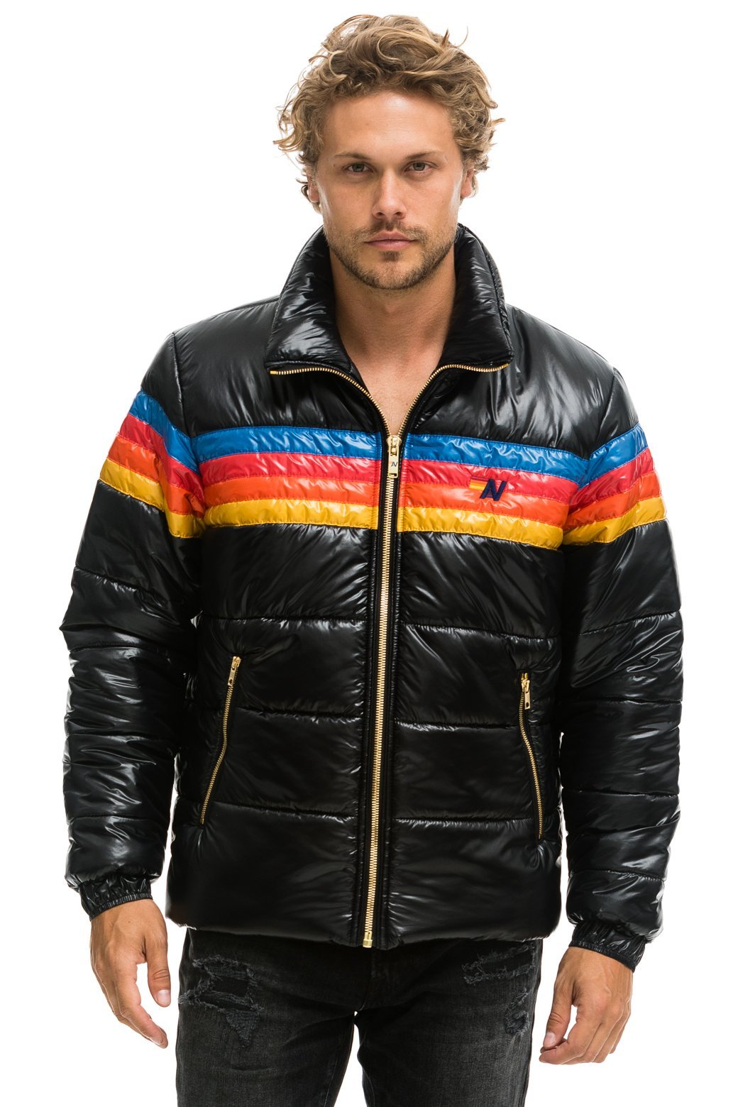 Image of 4 STRIPE LUXE TRAVELER JACKET - GLOSSY BLACK