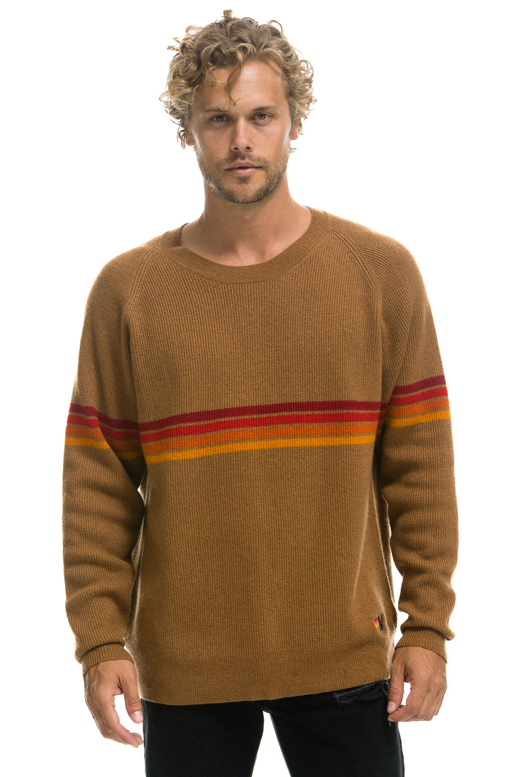 RAINBOW STRIPE 6 UNISEX LIGHT CASHMERE SWEATER - BLACK - Aviator Nation