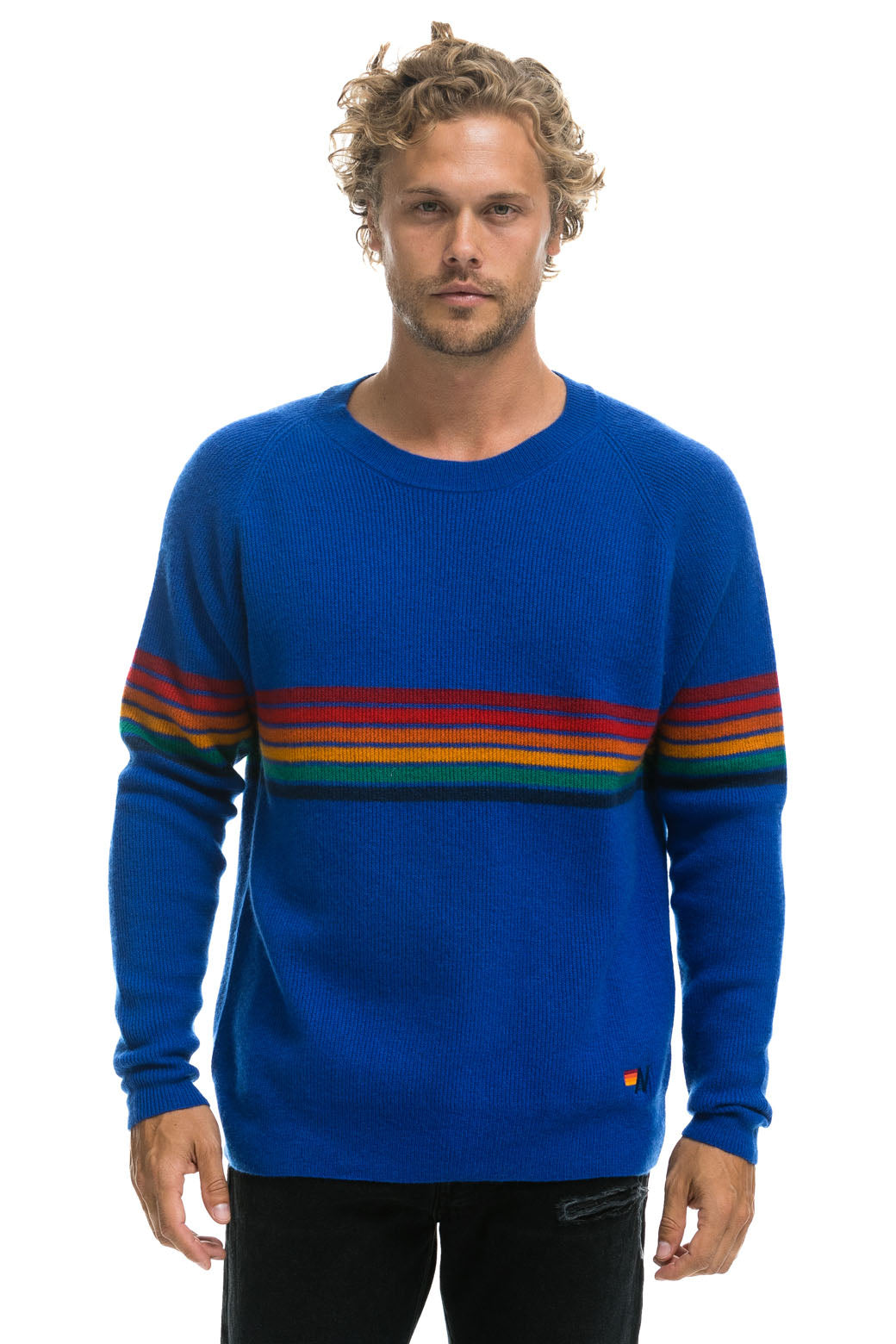 RAINBOW STRIPE 6 UNISEX CASHMERE SWEATER - VINTAGE WHITE