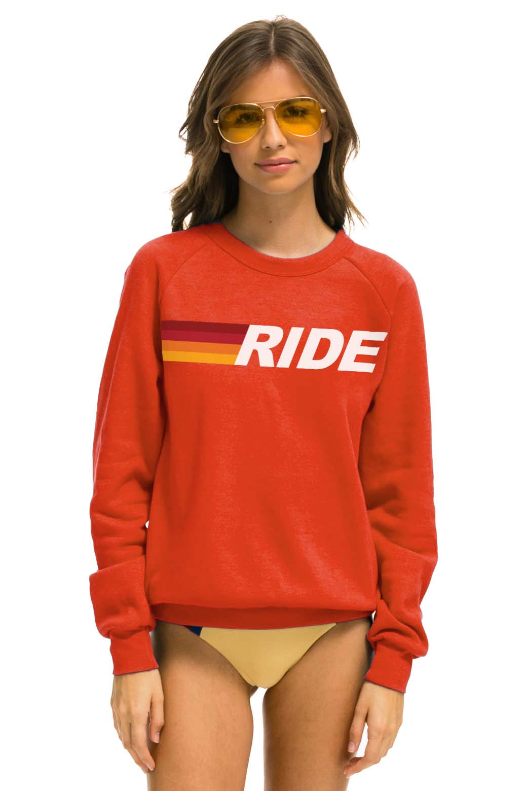 RIDE LOGO WHITE CREW SWEATSHIRT ORANGE Aviator Nation