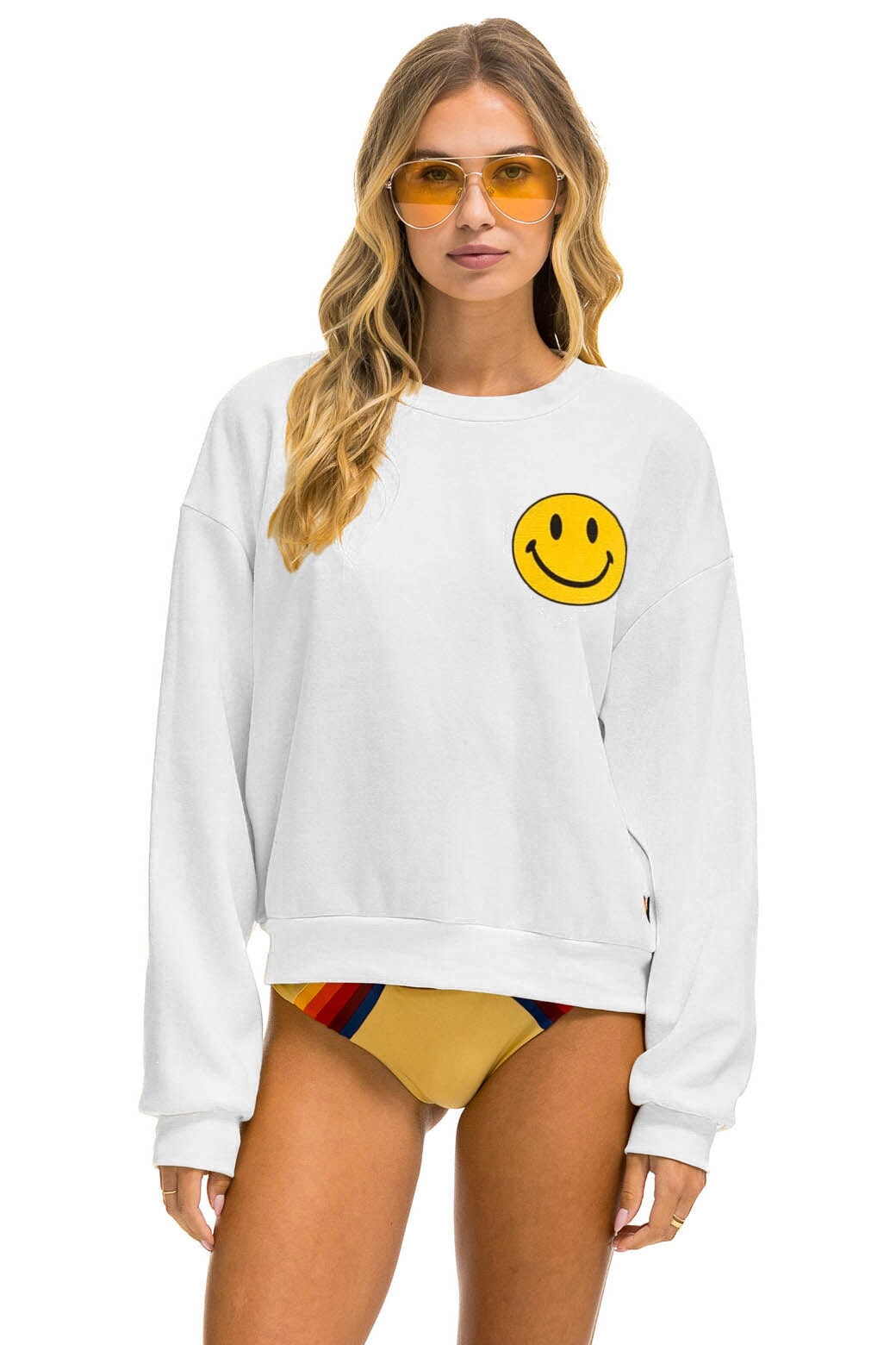 Image of SMILEY 2 RELAXED LIGHT WEIGHT CREW SWEATSHIRT - WHITE