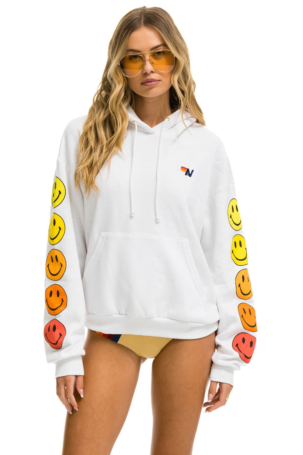 SMILEY SUNSET RELAXED PULLOVER HOODIE - WHITE - Aviator Nation