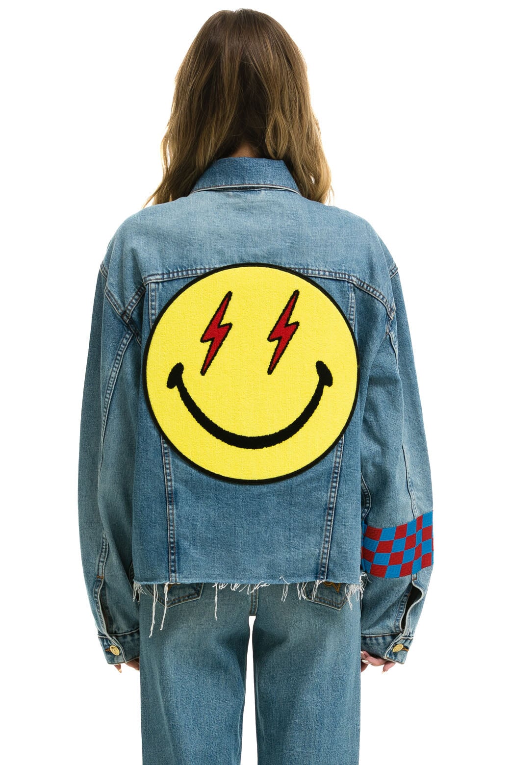 STOKED BOLT SMILEY OVERSIZED CUTOFF DENIM JACKET - VINTAGE - Aviator Nation