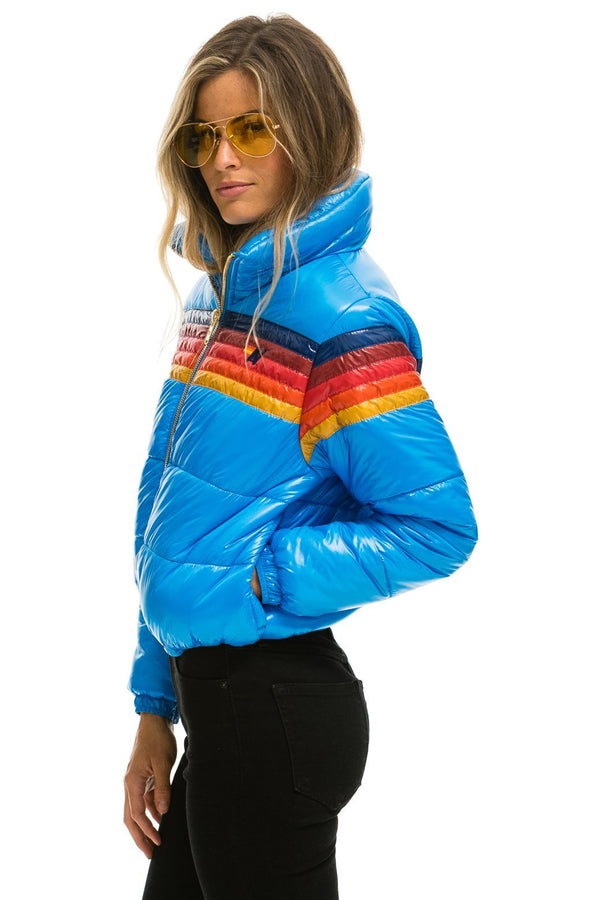 5 STRIPE LUXE APRES PUFFER JACKET - GLOSSY BLUE - Aviator Nation