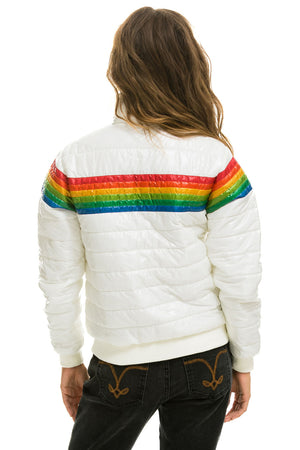 6 STRIPE RAINBOW SLEEVE JACKET - GLOSSY WHITE - Aviator Nation